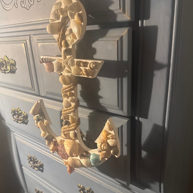 Coastal Folk Art Seashell-Encrusted Anchor Wall Sculpture For Sale In Minneapolis - Image 6 of 12