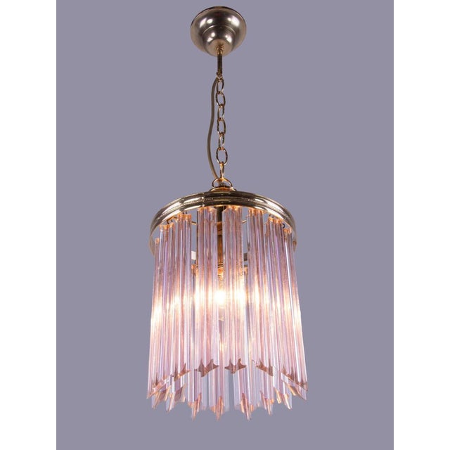 1970s Pink Quadriedri Murano Glass Prism and Brass Pendant by Venini, Italy, 1970s For Sale - Image 5 of 9