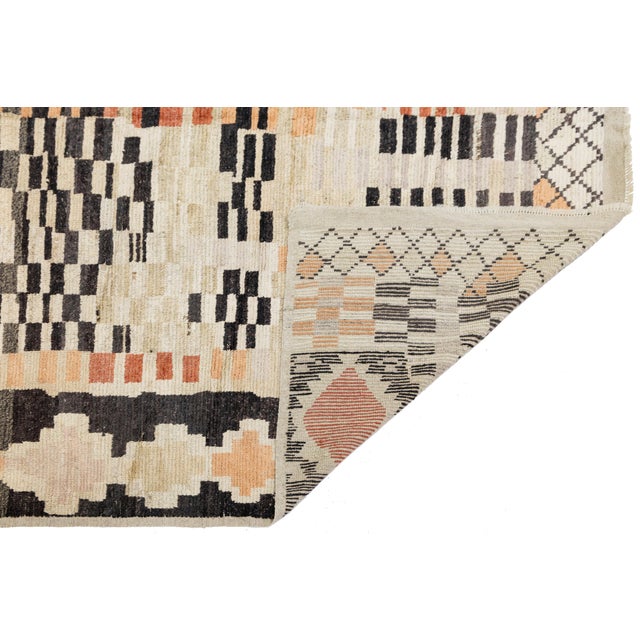 Moroccan Modern Handmade Moroccan Style Wool Rug - Earthy Terracotta & Charcoal Geometric For Sale - Image 3 of 12
