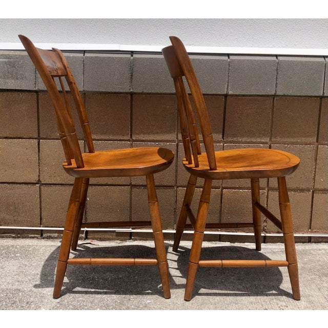Pair Vintage Nichols & Stone Solid Maple Wood Stenciled Chairs For Sale In West Palm - Image 6 of 10
