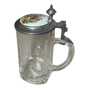 Antique Hand Painted Porcelain Glass Pewter German Lidded Beer Stein Mug
