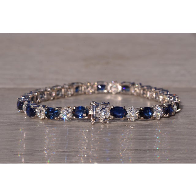2000 - 2009 The Hingham: Natural Sapphire and Cluster Diamond Bracelet in White Gold For Sale - Image 5 of 10