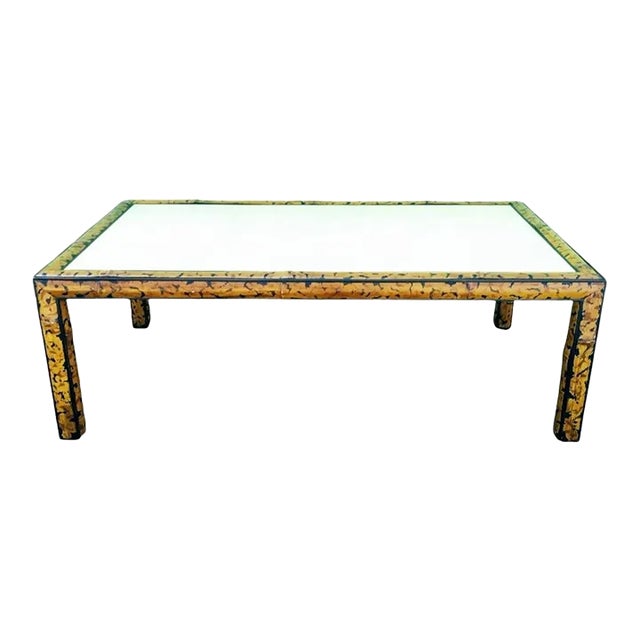 Maitland Smith Bamboo Faux Tortoiseshell Faux Goat Skin Center Large Regency Style Coffee Table For Sale