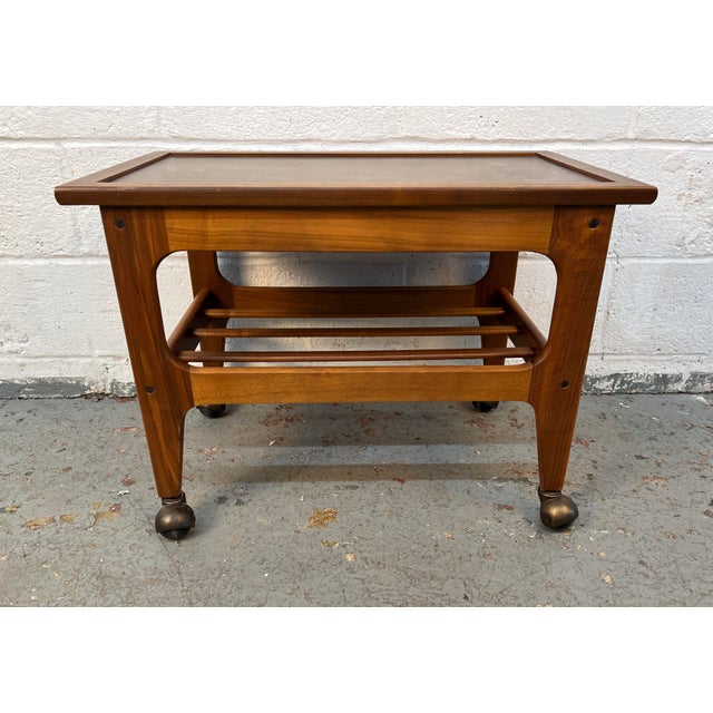 Mid-Century Modern Mid-Century Danish Style Teak Slatted Rolling Cart For Sale - Image 3 of 12