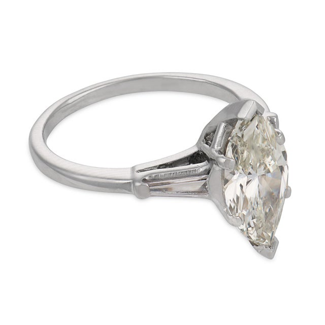 1950s Mid Century Gia 2.00 Carat Marquise Cut Diamond Platinum Engagement Ring, Size 6 For Sale - Image 5 of 8