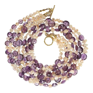 Four Strand Necklace of Amethyst and Pearls