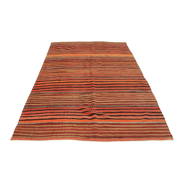 Handwoven vintage striped kilim rug from Denizli region of Turkey. Approximatelly 45-55 years old. In very good condition.