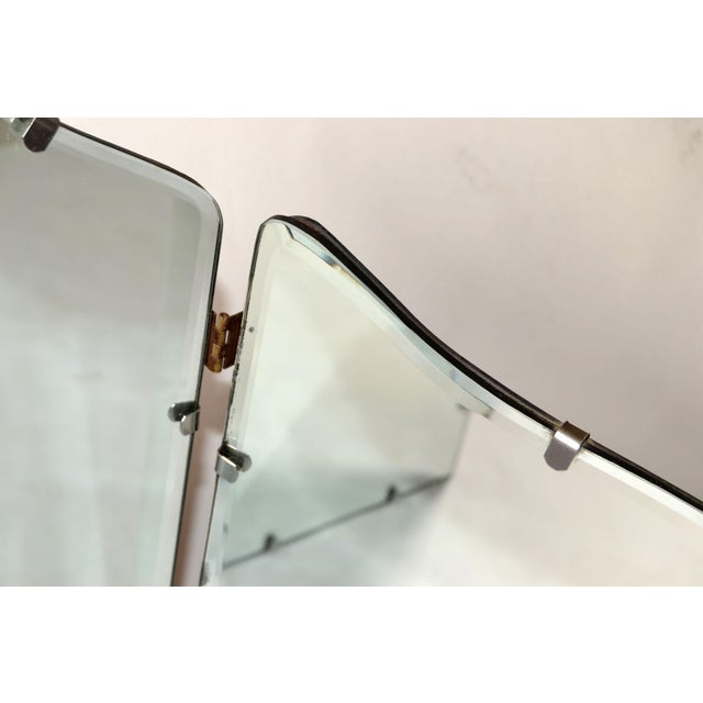 Wood 1930s French Art Deco Arched 3-Panel Beveled Mantel Vanity Wall Mirror For Sale - Image 7 of 12