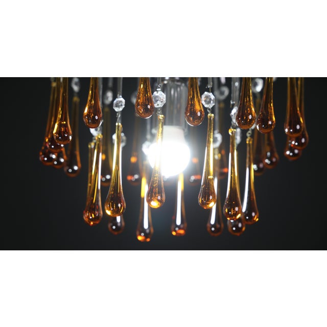 1980s The Amber Crown, Murano Chandelier Amber and Crystal Drops - Set of 2 For Sale - Image 11 of 16