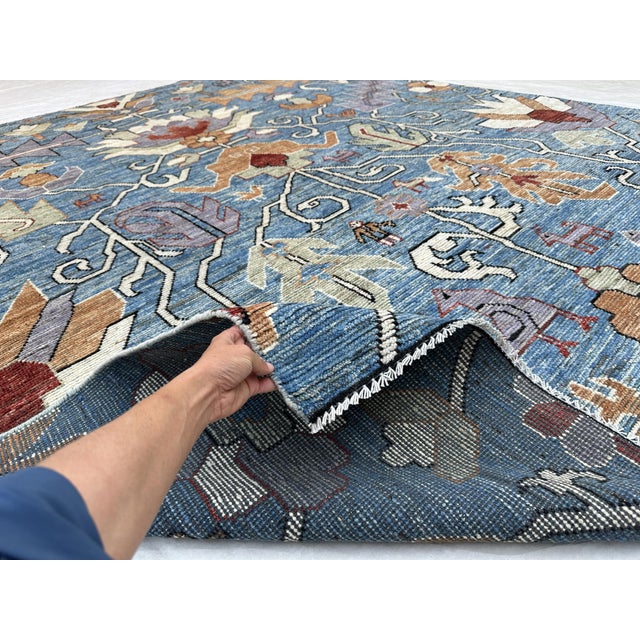 Traditional Sky Blue Caucasian Rug - 8'4" X 9'11" For Sale - Image 3 of 7
