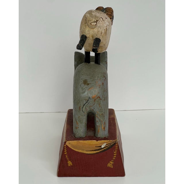 Original Signed Tom Kelly Folk Art Elephant Ram Wood Sculpture For Sale - Image 9 of 12