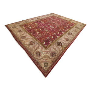 Antique Indian Agra Carpet, Hunting Rugs, Oriental Rugs, Red, Gold, Ivory, Brown