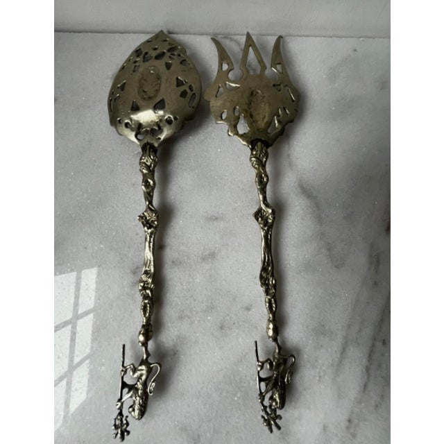 Vintage Italian Baroque-Style Serving Set Spoon and Fork For Sale - Image 4 of 12