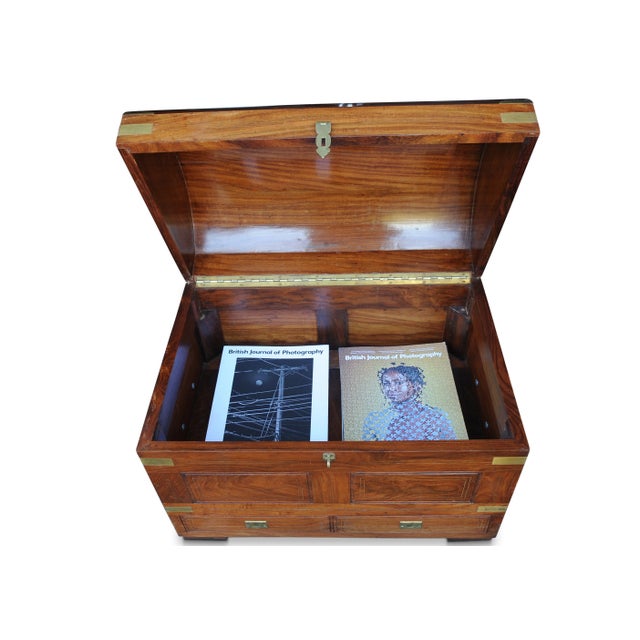 Wood 19th Century Anglo Indian Rosewood & Brass French Polished Domed Two Drawer Dowry Chest, 1890s For Sale - Image 7 of 8