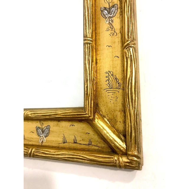 Chinoiserie Vintage Chinoiserie Rectangular Faux Bamboo Gilt La Barge Style Wall Mirror, Miniature Hand Painted Figures & Landscapes For Sale - Image 3 of 8