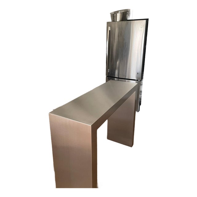Waterfall Coffee Table in Brushed Stainless Steel, 46"x10"x23" (2" Thick) Ponoma For Sale
