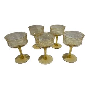 Vintage Yellow Depression Glass Champagne Coupes or Sherbet Glasses Set of Five