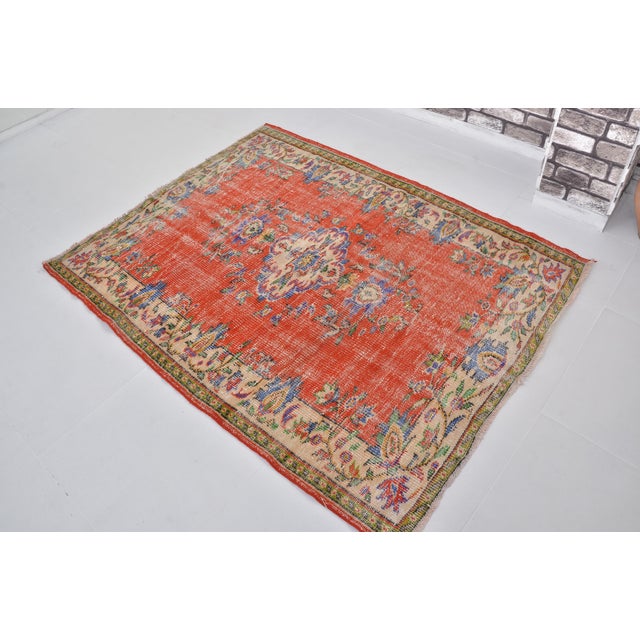 Textile Orange Ethnic Vintage Wool Carpet For Sale - Image 7 of 10