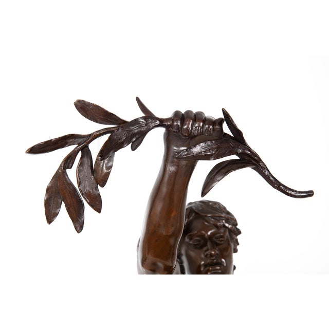 A Fine 36” H French Antique Bronze Sculpture “Victory” by Eugene Marioton For Sale - Image 6 of 18
