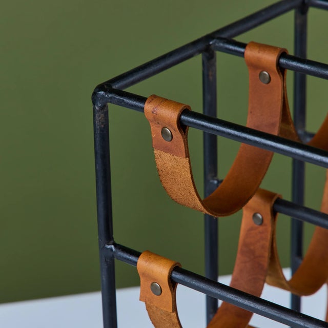 Mid 20th Century Arthur Umanoff Wrought Iron and Leather Wine Rack For Sale - Image 17 of 17