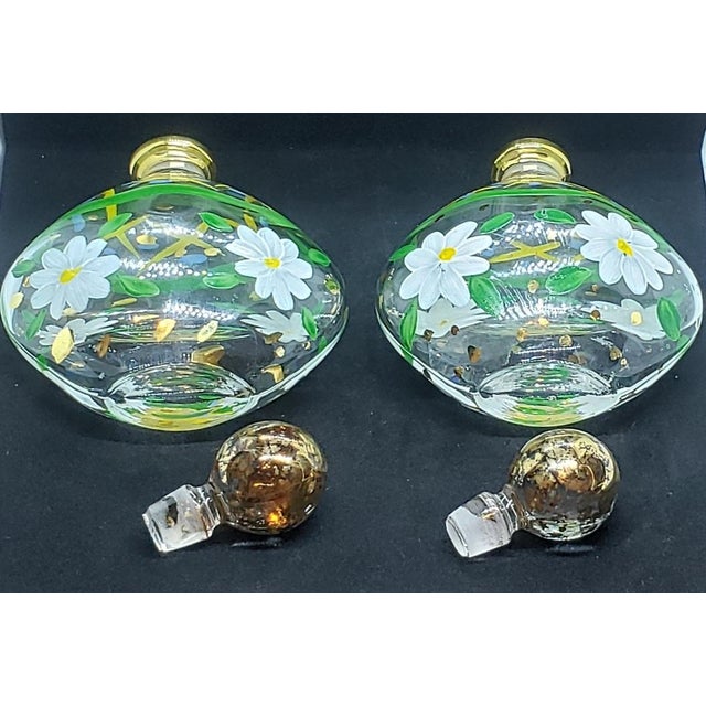 Glass 1950's Royal Limited Hand Painted Perfume Bottles Pair For Sale - Image 7 of 8