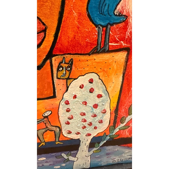 Red Zbyszek Koziol “Tippi Baby Flower in a Jungle” Original Expressionist Oil Painting For Sale - Image 8 of 8