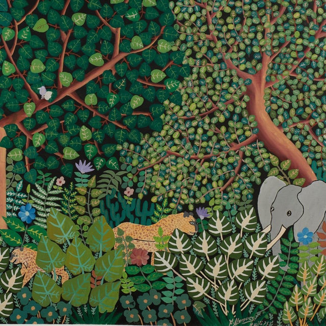 1970s Vintage Haitian Painting of a Jungle Scene With Animals For Sale - Image 5 of 11