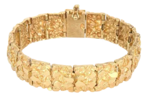 Wide Nugget 14k Yellow Gold Bracelet 8" Long