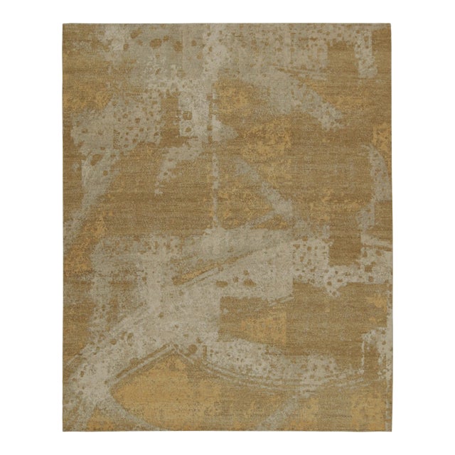 Rug & Kilim’s Distressed Style Abstract Rug in Gold For Sale