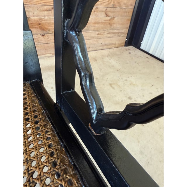 Black Early 21st Century Black Lacquered Chippendale Style Cane Settee Bench For Sale - Image 8 of 12