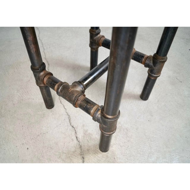 Black Industrial Steampunk Metal Pipe Round Side Table For Sale - Image 8 of 12