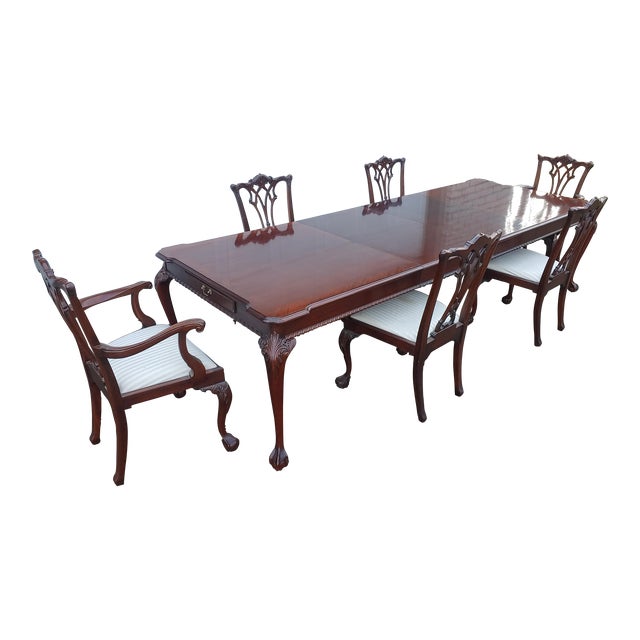 1990s Chippendale Mahogany Ball and Claw Dining Table & 6 Chairs With