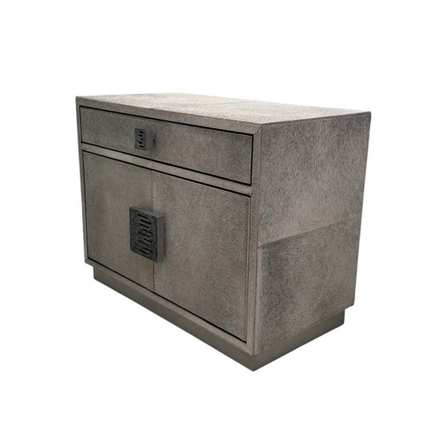 Global Views Studio a Home by Global Views “Metro” Nightstand in Gray Hair-on-Hide. For Sale - Image 4 of 12