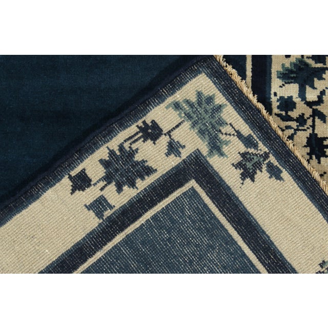 1980s Rug & Kilim’s Vintage Twin Runner Rugs, Blue Open Field With Cream Floral Border For Sale - Image 5 of 5