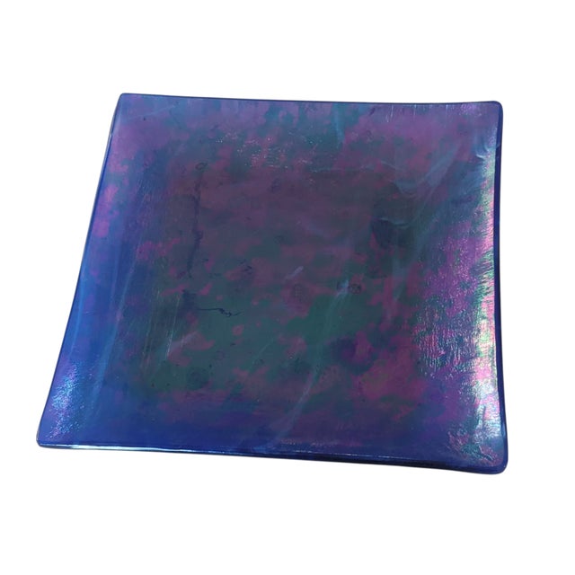 Late 20th Century Vintage Iridescent Fused Art Glass Trinket Dish For Sale - Image 5 of 16