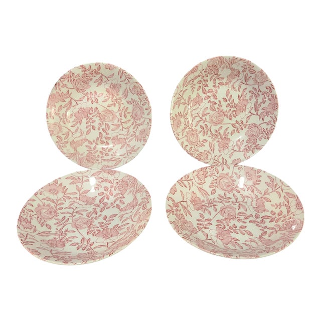 Vintage Set of 4 English Churchill Pink Peony Toile Bowls For Sale