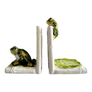 Mid-Century Italian Ceramic Frog Bookends, Circa 1950s For Sale