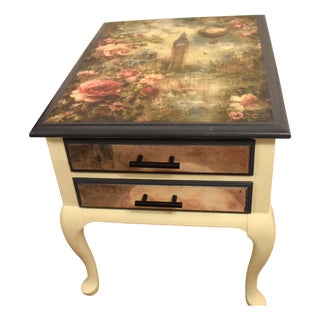 Custom Decoupage "Vintage London" End Table / Side Table For Sale