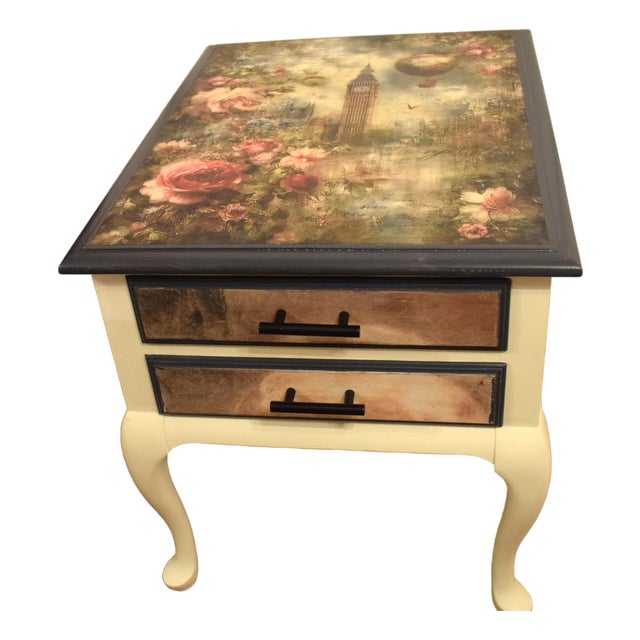 Custom Decoupage "Vintage London" End Table / Side Table For Sale