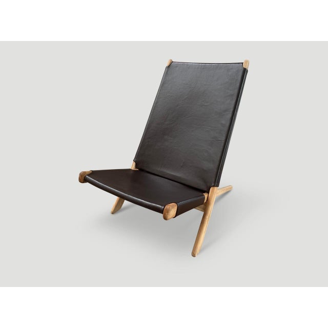 Andrianna Shamaris Minimalist Folding Leather Chair For Sale - Image 11 of 18