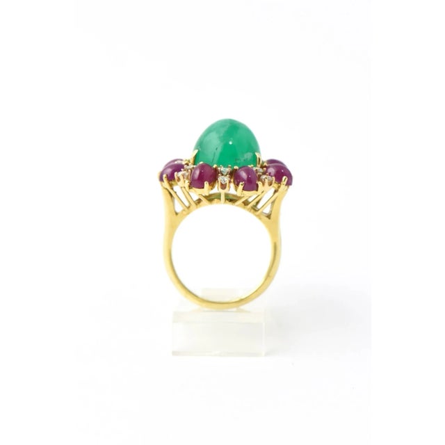 Emerald Ruby Diamond Gold Statement Ring size 7 For Sale In Miami - Image 6 of 9