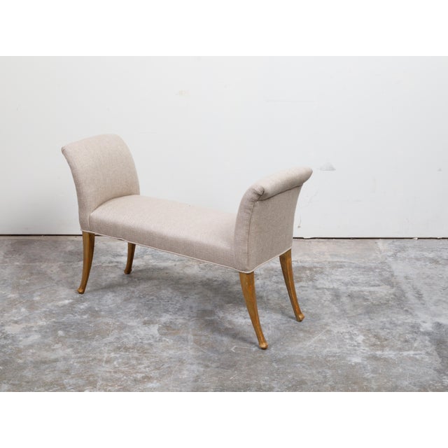 Wood French Mid 20th Century Giltwood Bench with Saber Legs and New Upholstery For Sale - Image 7 of 9