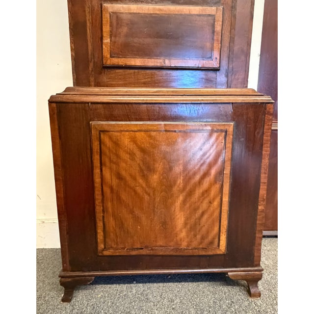 19th Century English Mahogany Inlaid Wide-Body Tall Case Clock With Hand-Painted Dial, Circa 1860–1870 For Sale In Indianapolis - Image 6 of 17