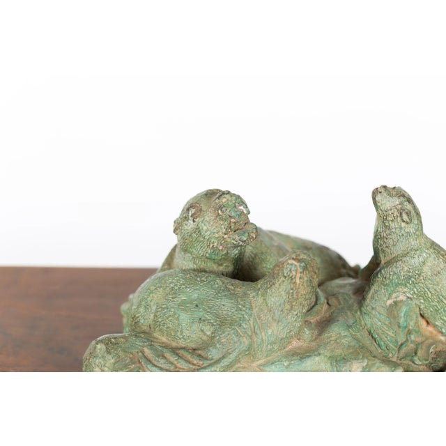 Early 21st Century Contemporary Lost Wax Cast Bronze Sea Lion Sculpted Group with Verde Patina For Sale - Image 5 of 12