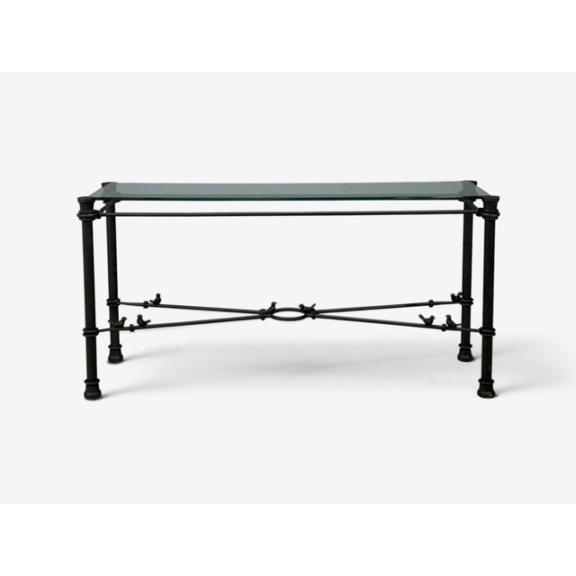 Mid-Century Modern Giacometti Style, Console Table, Forged Metal, Glass, Usa, 1970s For Sale - Image 3 of 15