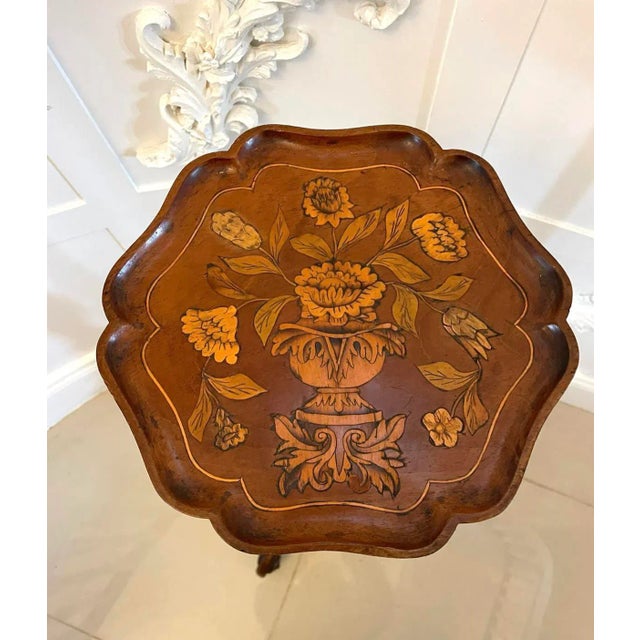 Antique George III Quality Walnut Floral Marquetry Inlaid Table For Sale - Image 3 of 8