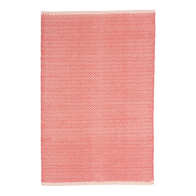 Dash & Albert by Annie Selke Herringbone Coral Woven Cotton Rug, 2'6" x 12' For Sale
