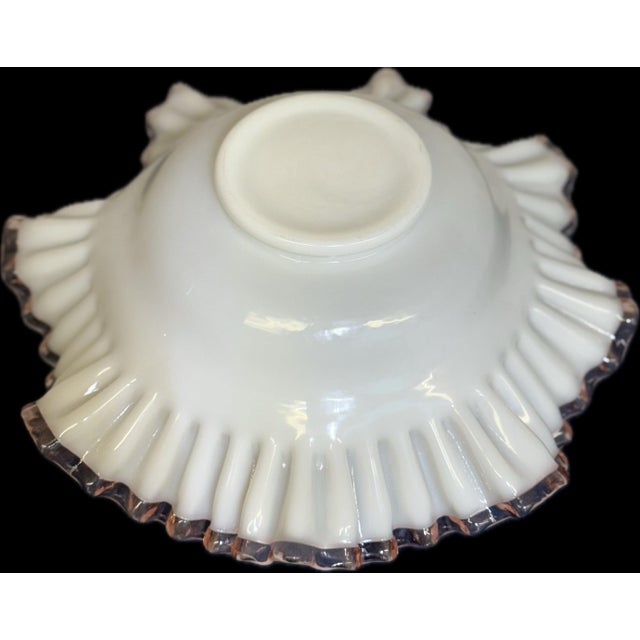 Fenton Art Glass Company Mid 20th Century Fenton Rose Crest Crimped Milk Glass Bowl For Sale - Image 4 of 6