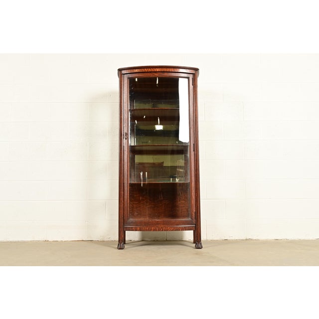 Victorian Berkey & Gay Antique Victorian Carved Oak Bookcase or Display Cabinet, Circa 1890s For Sale - Image 3 of 16
