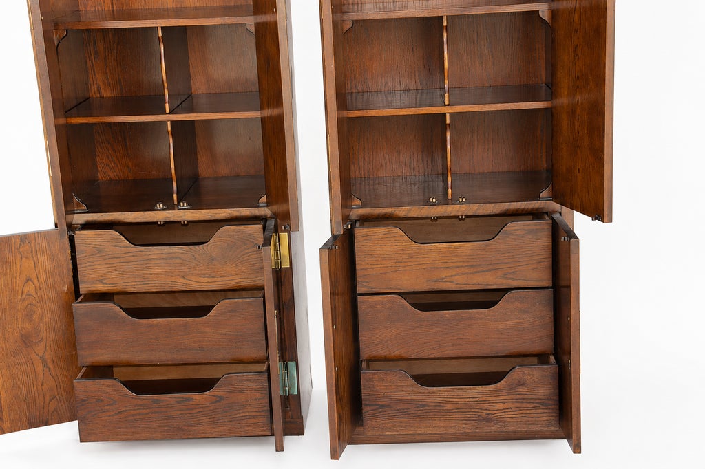 1970s Pair of Vintage Henredon Campaign-Style Wood Armoires With Brass Hardware — view 6